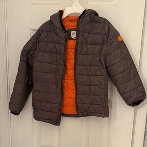 GAP Kids Puffer Jacket - Charcoal and Bright Orange